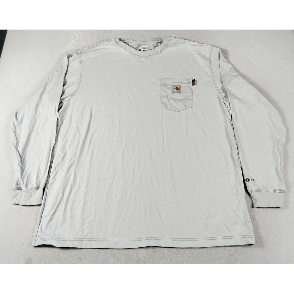 Carhartt FR Force Shirt Mens 2XL Light Gray Long Sleeve Pocket Workwear Safety